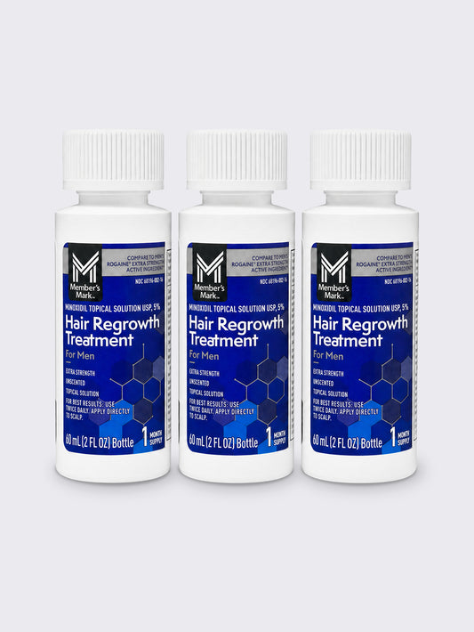 3 Frascos Minoxidil Member's Mark 5% LÍquido | Tratamento para Barba e Cabelo