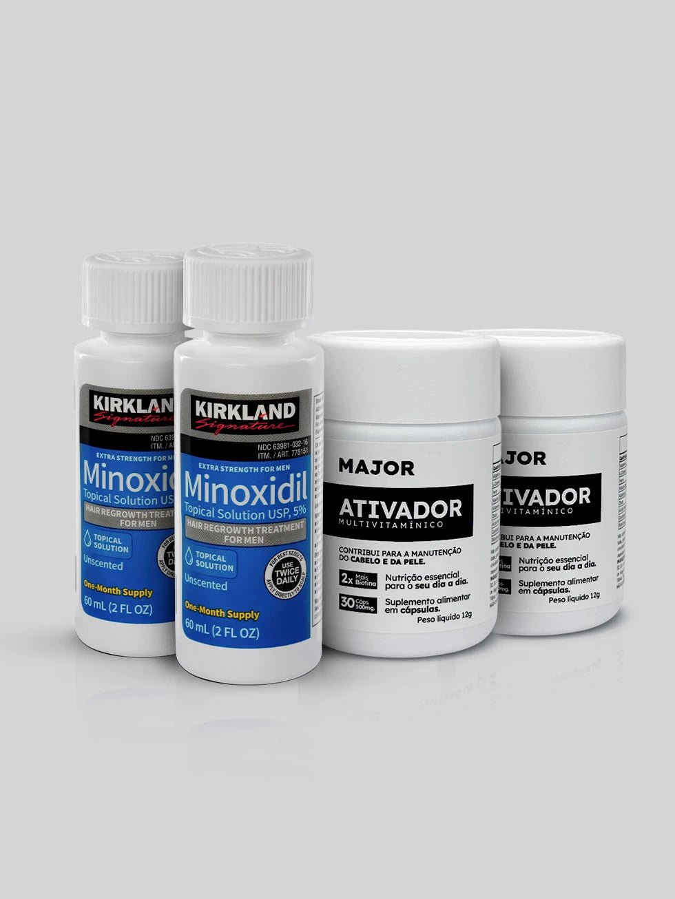 2 Frascos Minoxidil Kirkland 5% + 2 Ativadores de Crescimento MAJOR - BARBA LENHADOR
