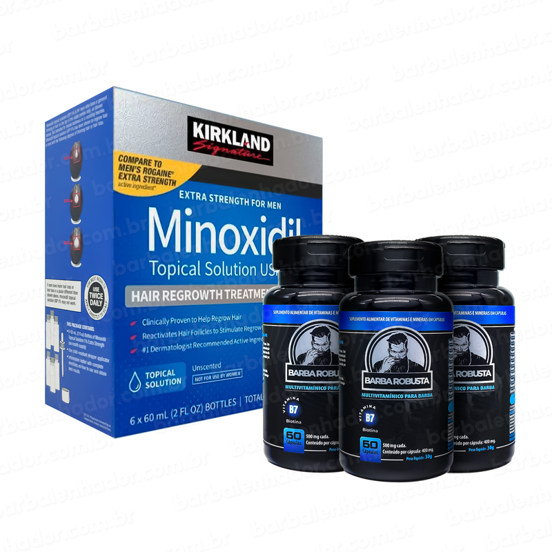 Caixa Minoxidil Kirkland 5% + Vitamina Aceleradora