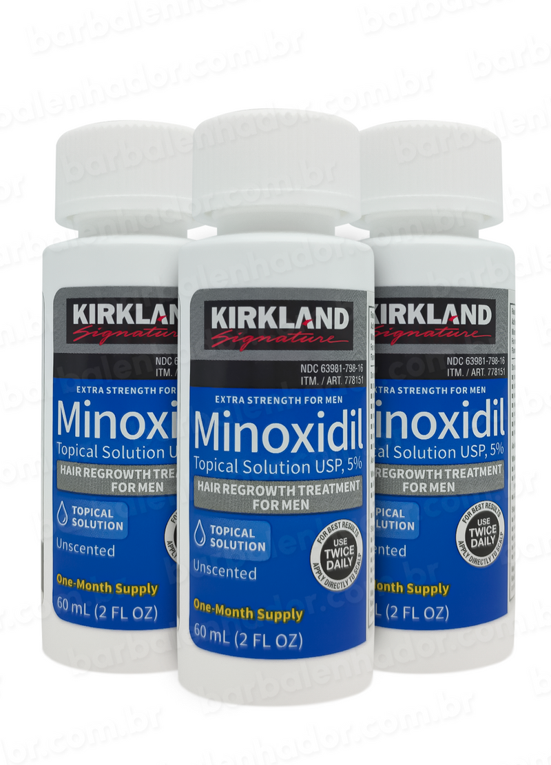Minoxidil Kirkland 5% - 3 Frascos + Conta Gotas