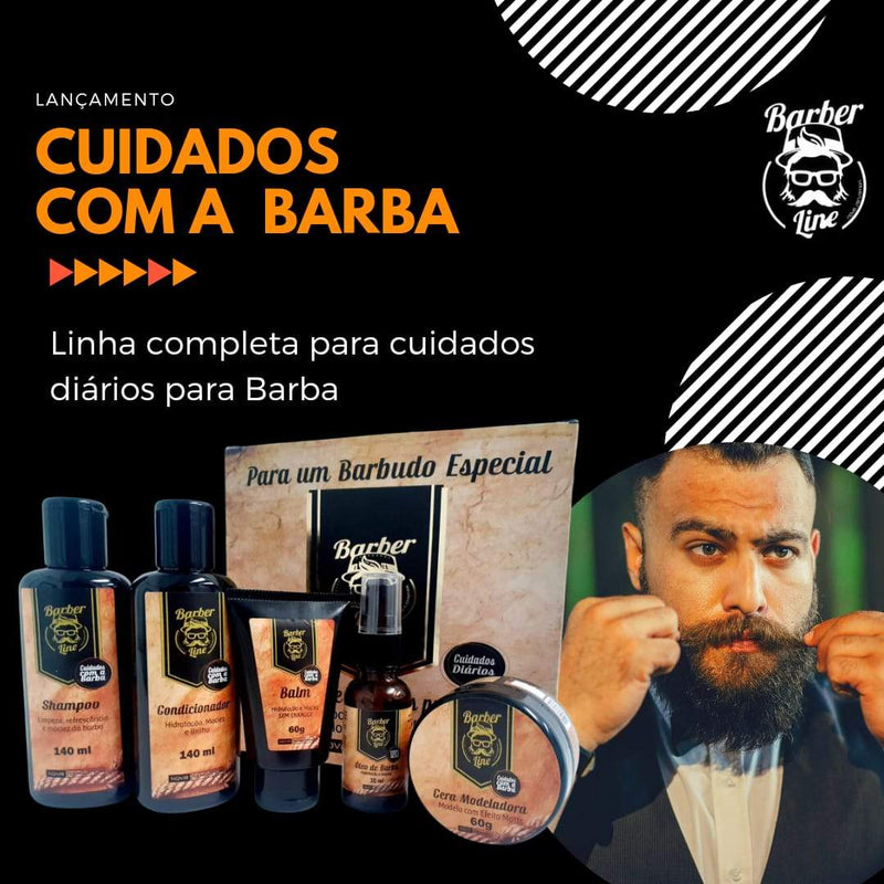 Kit para Cuidado da Barba - Shampoo + Condicionador + Balm + Cera Modeladora + Óleo para Barba
