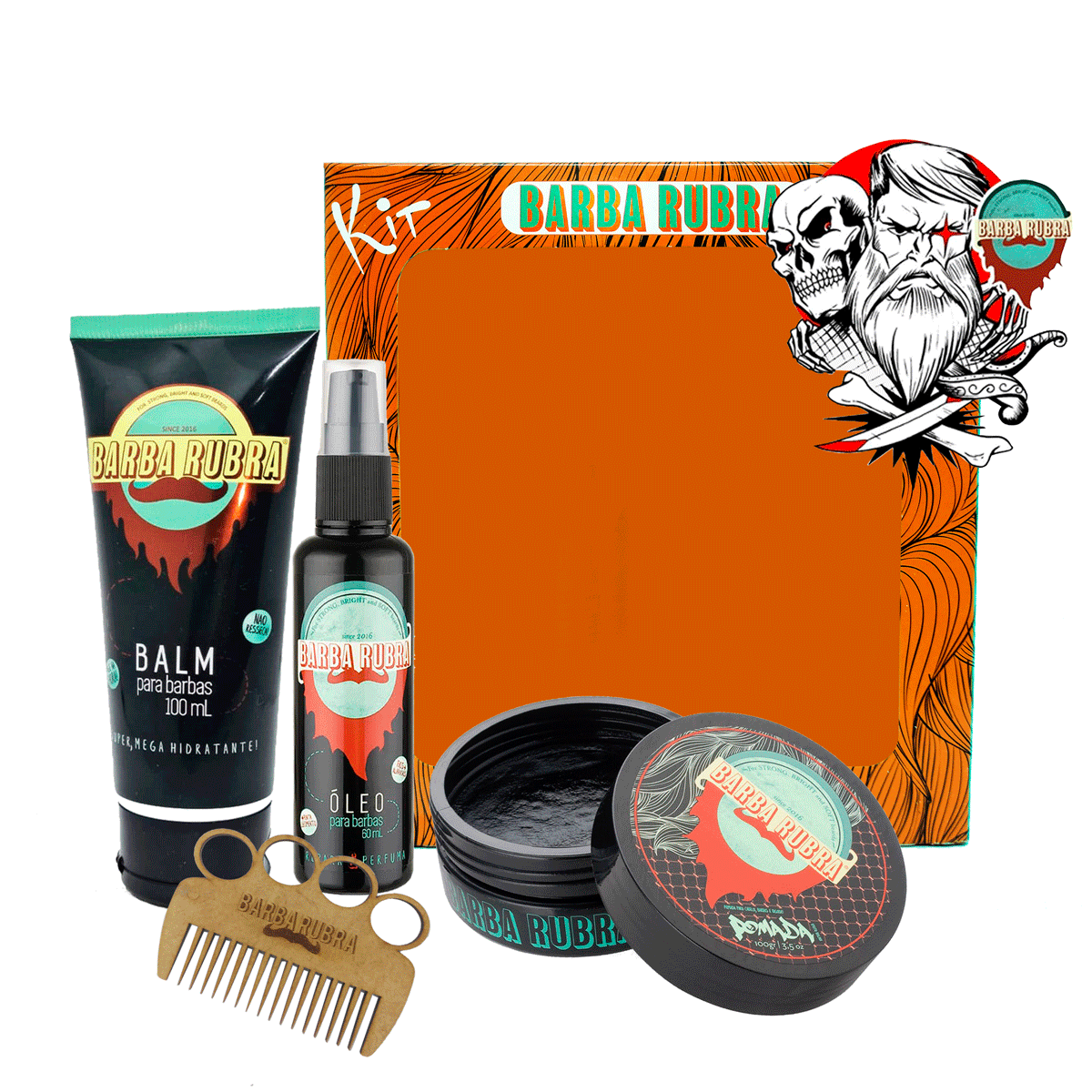 Kit Laranja - Balm, Óleo, Pomada e Pente - BARBA LENHADOR