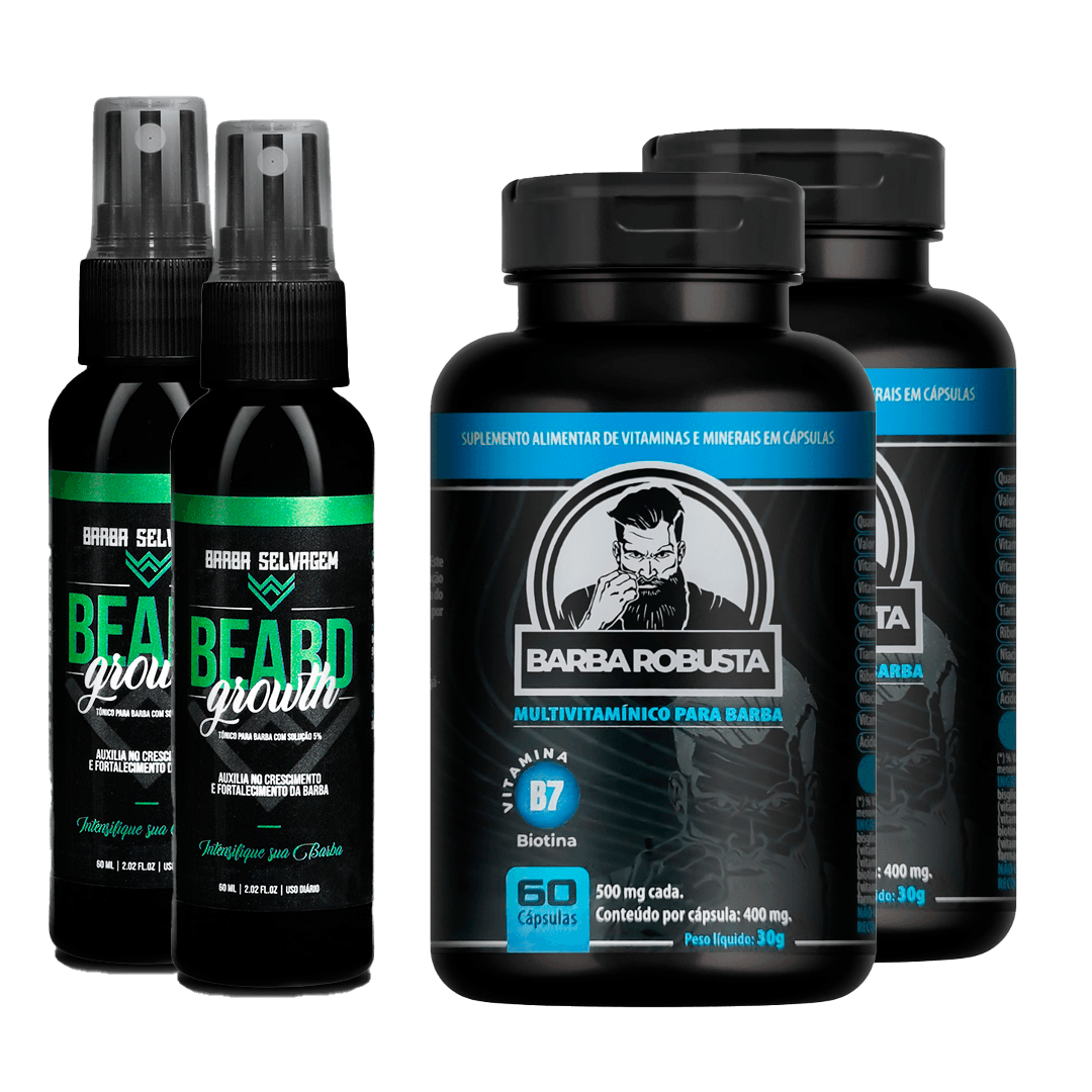 (2 Meses) 2 Beard Growth + 2 barba Robusta - Combo de Crescimento - BARBA LENHADOR
