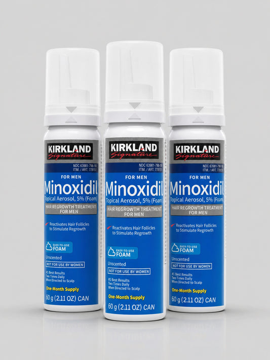 3 Frascos Minoxidil Kirkland 5% (FOAM) em Espuma | Tratamento para Barba e Cabelo - BARBA LENHADOR