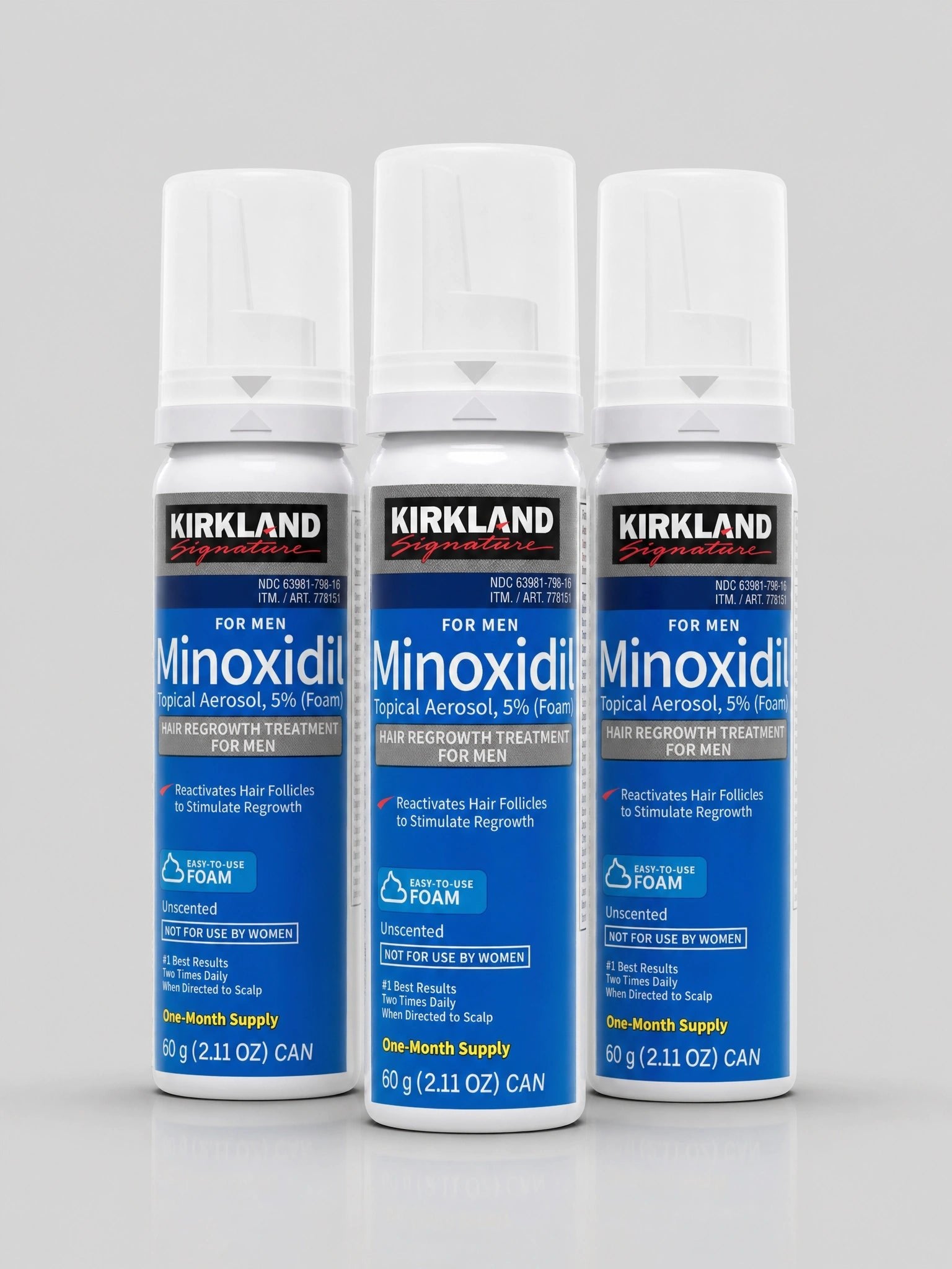 Kit Minoxidil Kirkland Foam 5% com 3 latas