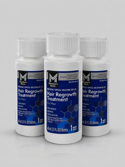 3 Frascos Minoxidil Member's Mark 5% LÍquido | Tratamento para Barba e Cabelo - BARBA LENHADOR