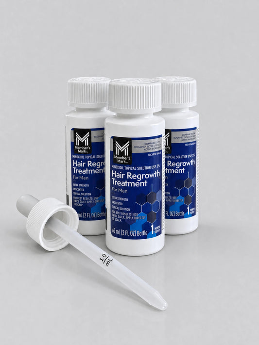 3 Frascos Minoxidil Member's Mark 5% LÍquido | Tratamento para Barba e Cabelo - BARBA LENHADOR