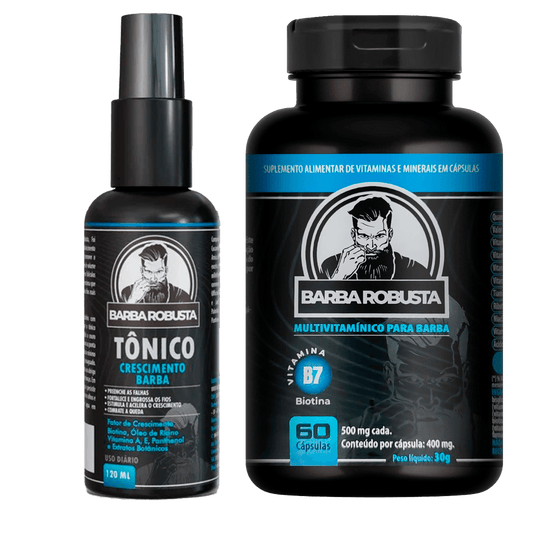 Combo de Crescimento Barba Robusta - Tônico + Acelerador (Multivitamínico) - BARBA LENHADOR