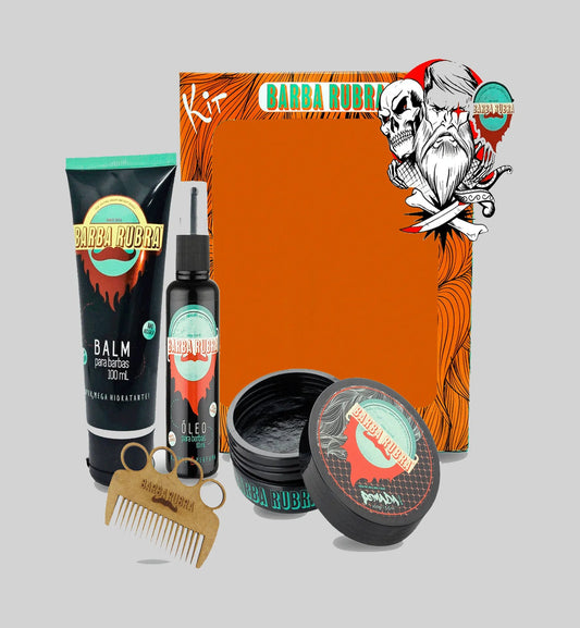 Kit Laranja - Balm, Óleo, Pomada e Pente - BARBA LENHADOR