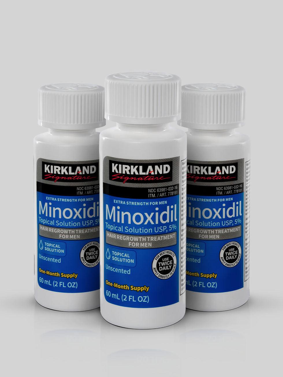 Minoxidil Kirkland 5% - 3 Frascos + Conta Gotas - BARBA LENHADOR