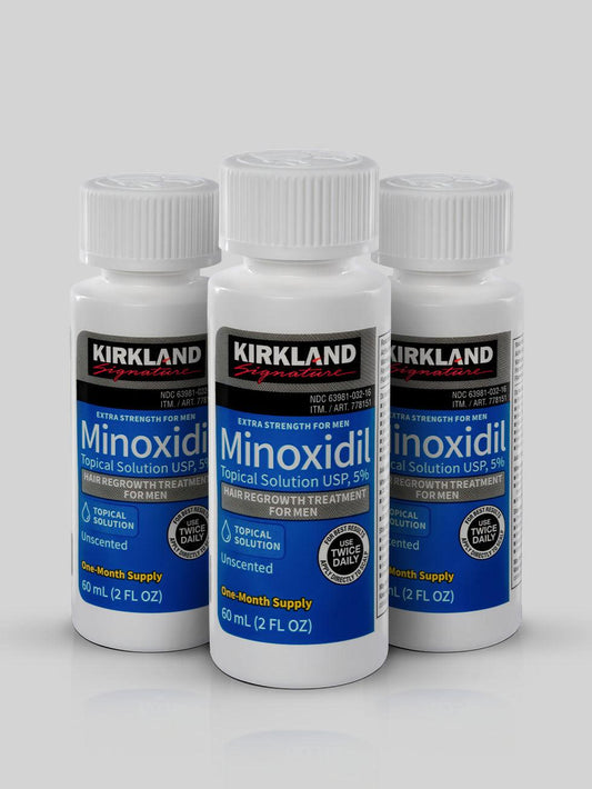 Minoxidil Kirkland 5% - 3 Frascos + Conta Gotas - BARBA LENHADOR