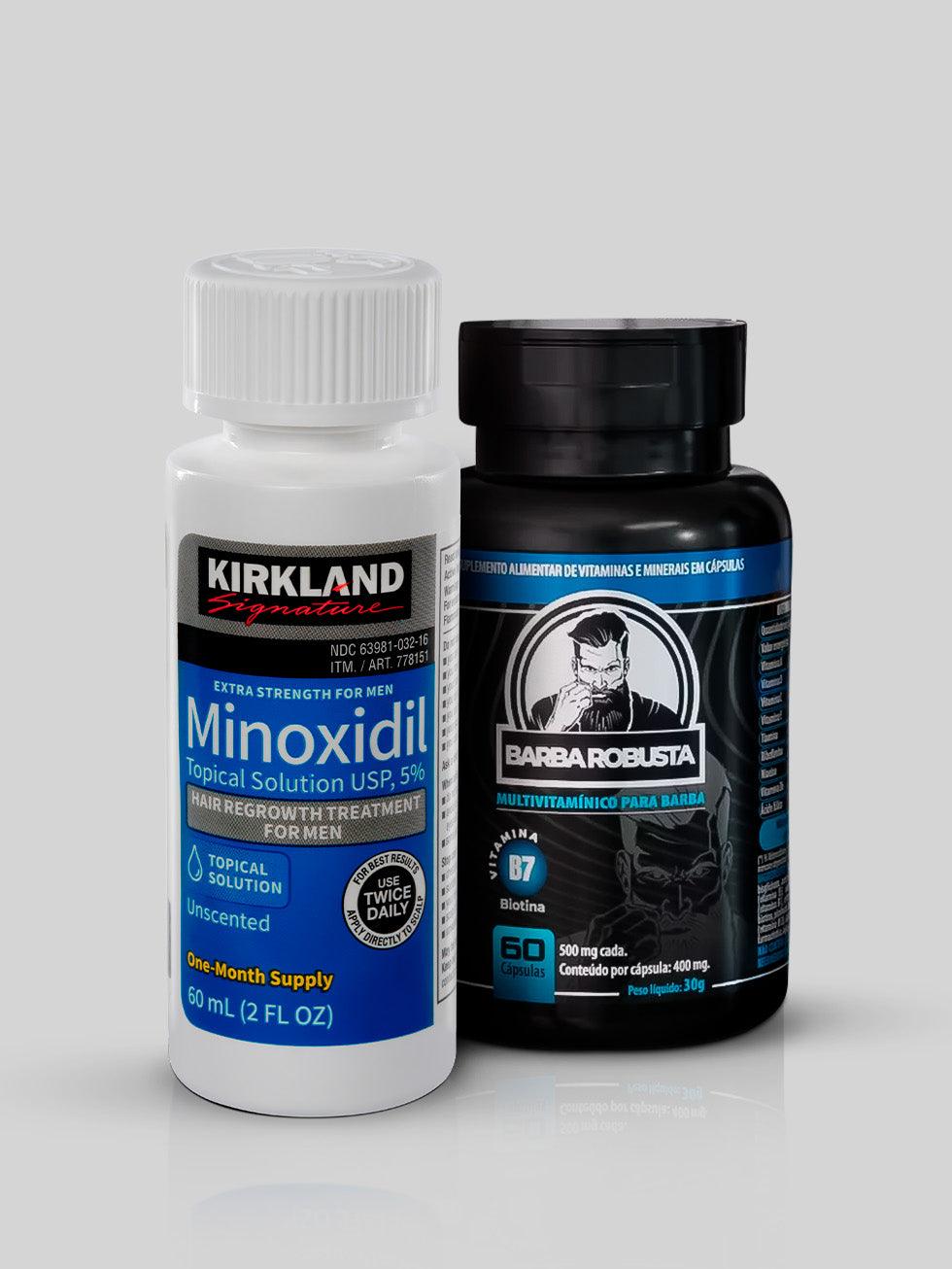Minoxidil Kirkland 5% + Barba Robusta Acelerador de Resultados - BARBA LENHADOR