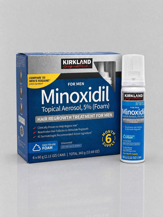 Minoxidil Kirkland Foam 5% – Caixa 6 Latas 360g - BARBA LENHADOR