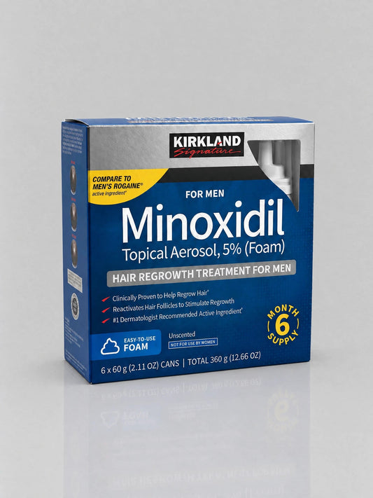 Minoxidil Kirkland Foam 5% – Caixa 6 Latas 360g - BARBA LENHADOR