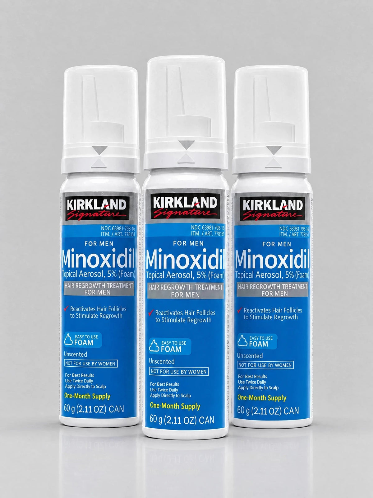 Minoxidil Kirkland Foam 5% – Kit 3 Latas 180g - BARBA LENHADOR