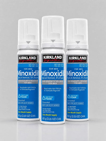 Minoxidil Kirkland Foam 5% – Kit 3 Latas 180g