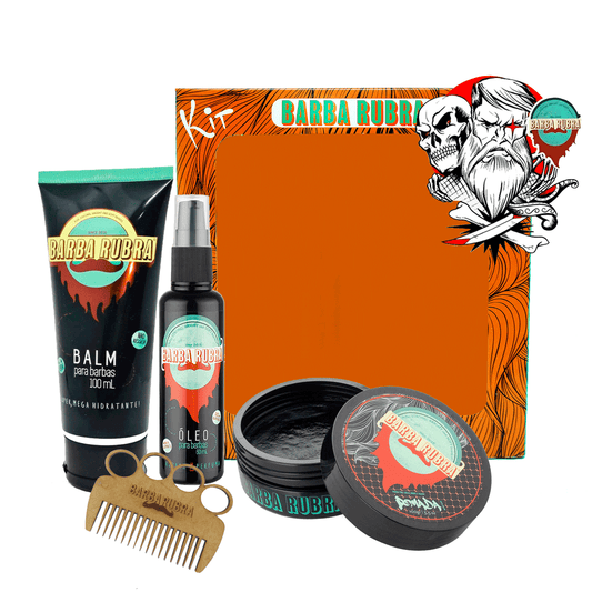 Kit Laranja - Balm, Óleo, Pomada e Pente - BARBA LENHADOR