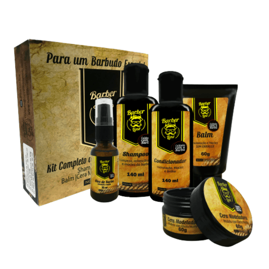 Kit para Cuidado da Barba - Shampoo + Condicionador + Balm + Cera Modeladora + Óleo para Barba - BARBA LENHADOR